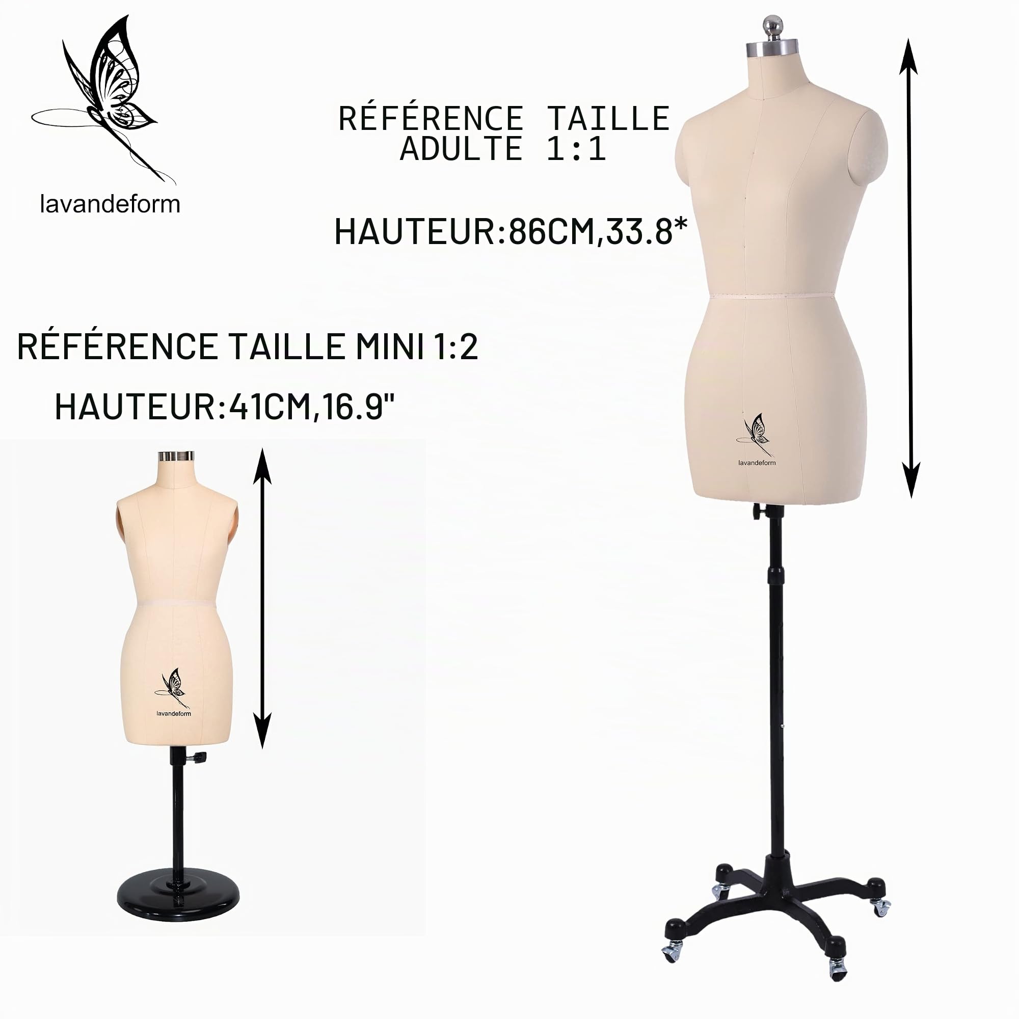 Mannequin de couture 1/2 demi-taille, à coudre miniature (il ne s'agit pas d'une taille adulte). Les aiguilles peuvent être piquées dans le mannequin de couture (bras souple beige)