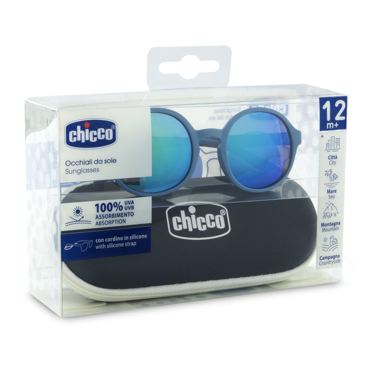 Chicco | Gafas de sol 12M+ - Color azul - Montura suave y flexible y práctico cordón de solicone