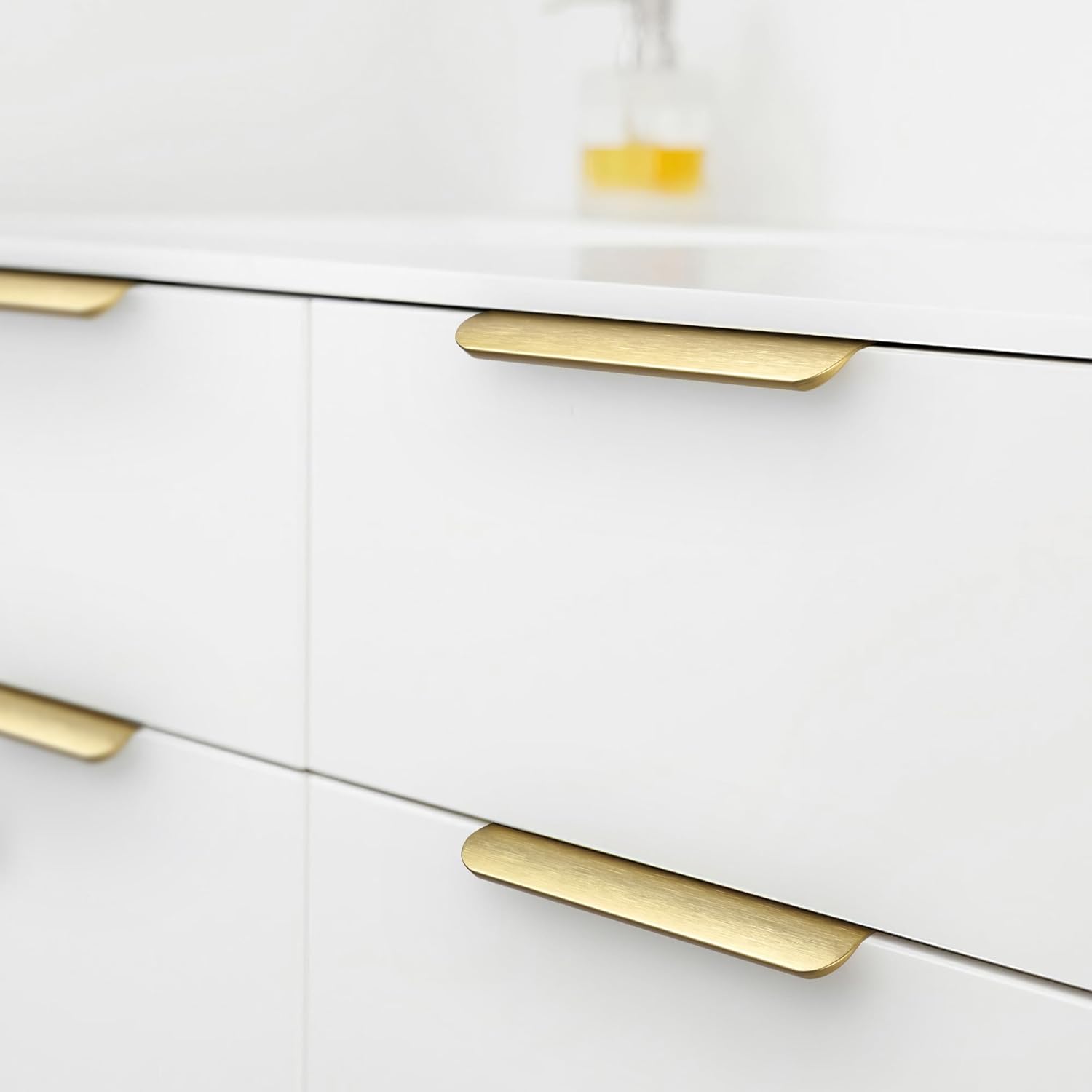 Edge Finger Tab Pull for cabinets Kitchen Concealed Drawer pulls Aluminum Hidden Door Handle for Home 10 Pack Modern Brushed Brass 6" Overall Length Easy Installation