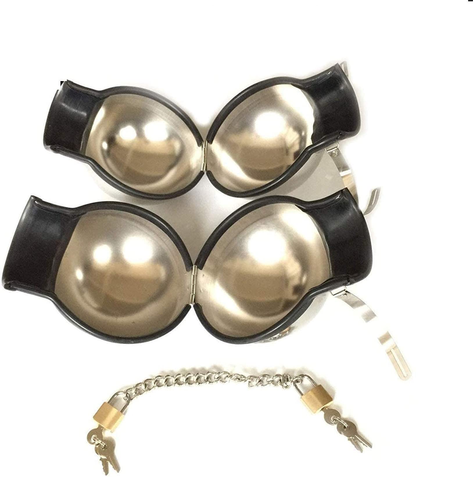 Manchette de poignet de bondage à boule en métal, menottes/gants de retenue en acier inoxydable avec chaîne et serrure, jouets SM for femmes et hommes(Blue Blau,Female)