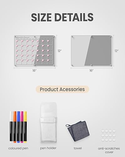 Miniatura 6 de WONDAY Juego de calendario magnético de acrílico transparente para refrigerador, planificador mensual familiar y organizador, pizarra de borrado en