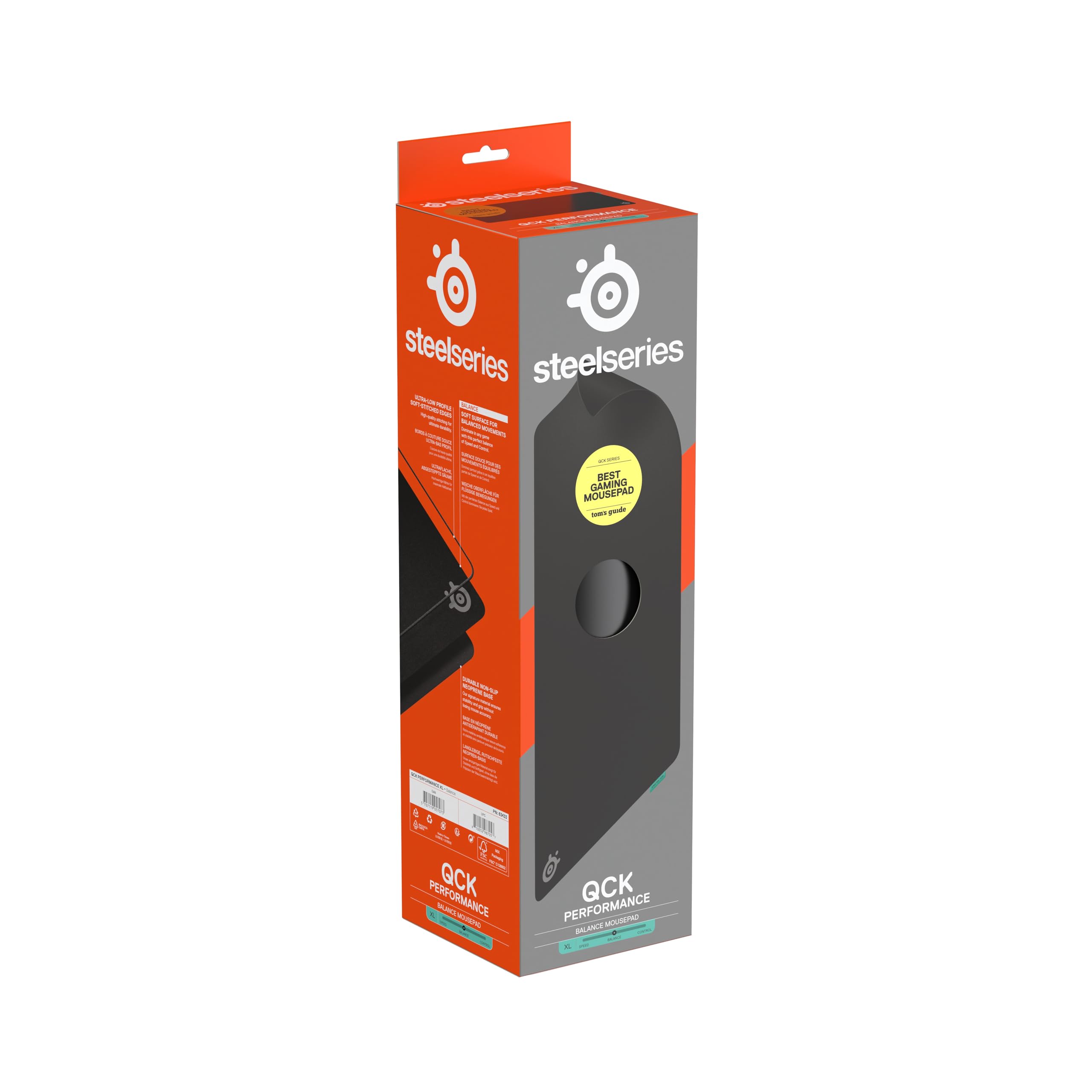 SteelSeries QcK XL Performance Balance, mousepad da gioco - Densità extra per scorrevolezza top - Cuciture ai bordi a basso profilo - Base in neoprene antiscivolo - 900 x 400 mm - FPS, MOBA, RTS, MMO