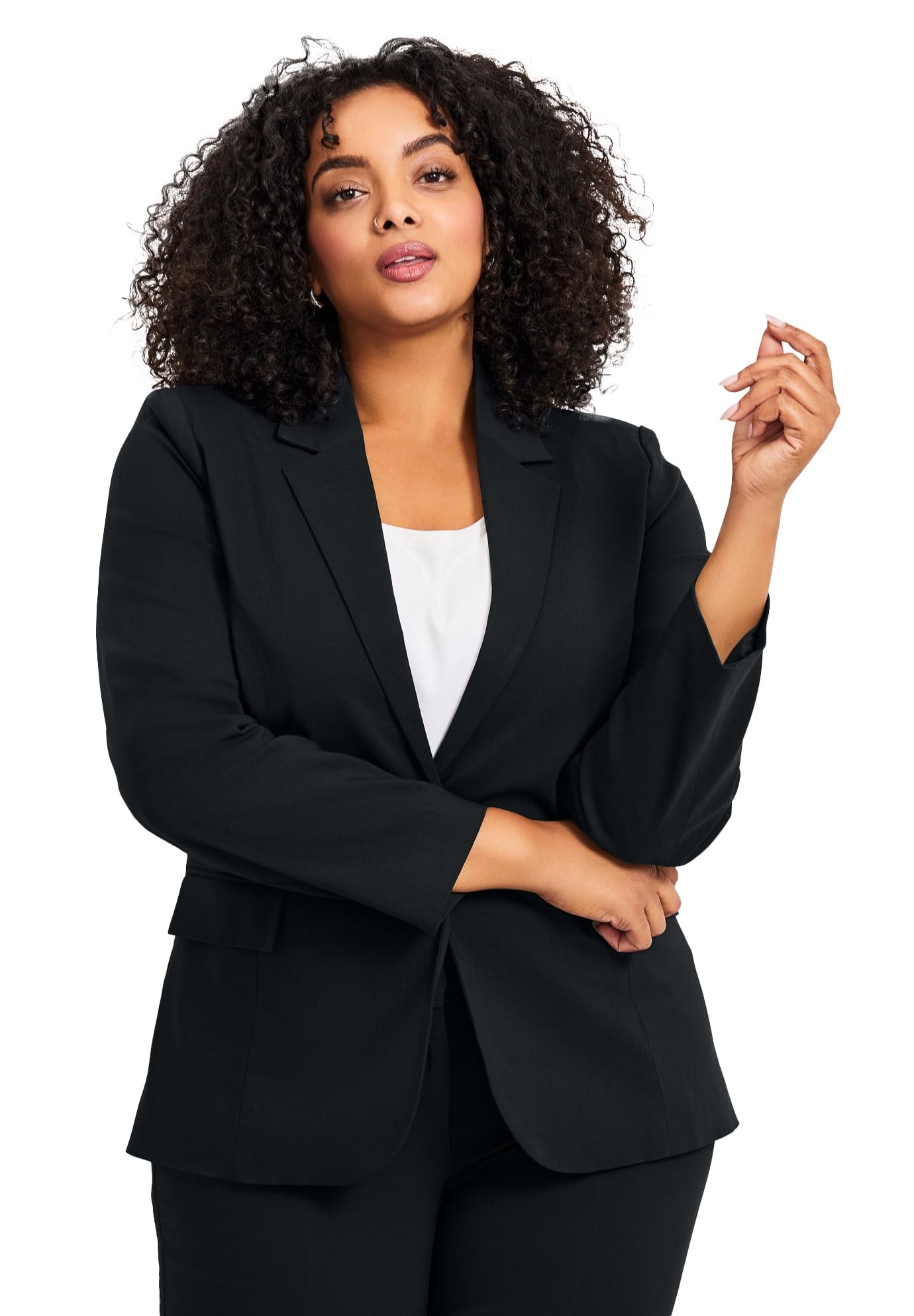 Avenue Womens Plus Size Super Stretch One Button Blazer