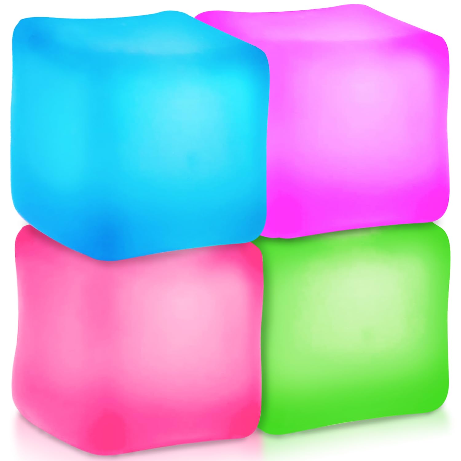 Stress Balls for Autism, 4Pcs Strength Squeeze Doh Cube Squishy Fidget Toys for Kids Adults, Sensory Toys for Autism ADHD Classroom, Square Stress Balls Anxiety Relief Toys