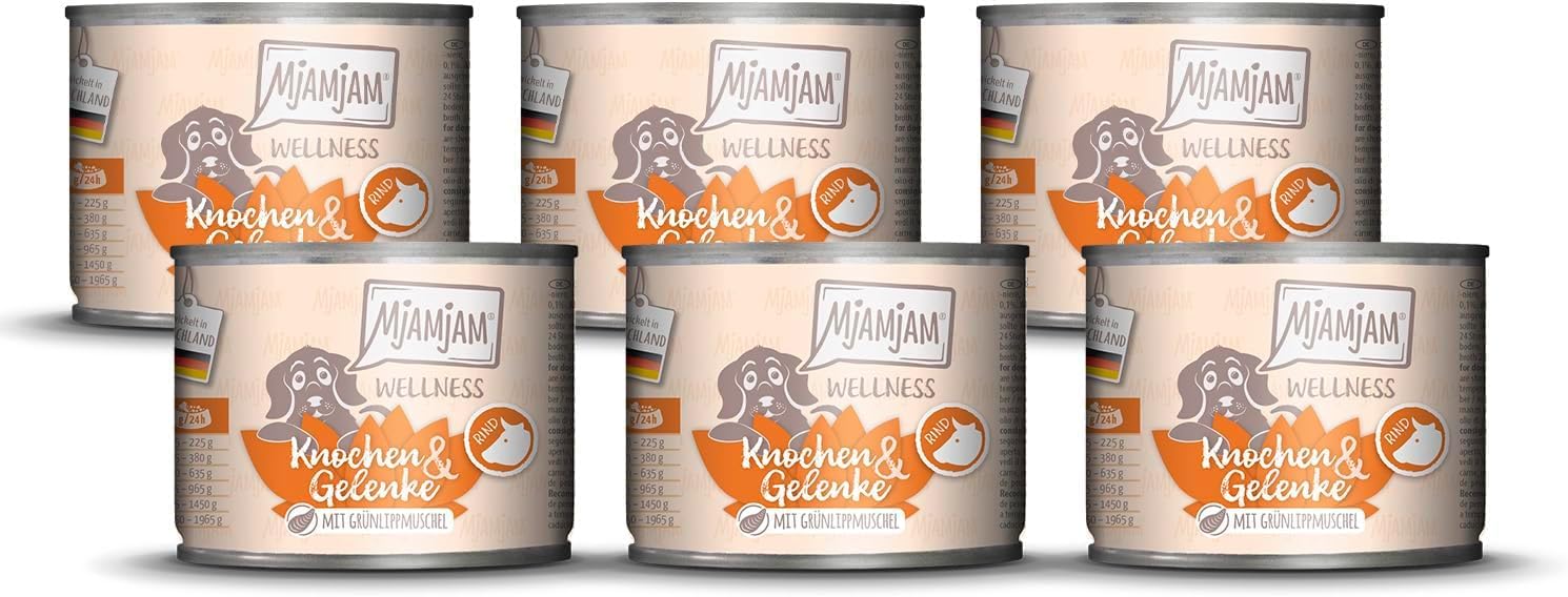 MjAMjAM - Cibo umido premium per cani - Benessere - Ossa e articolazioni - Beef, confezione da 6 (6x200g), senza cereali