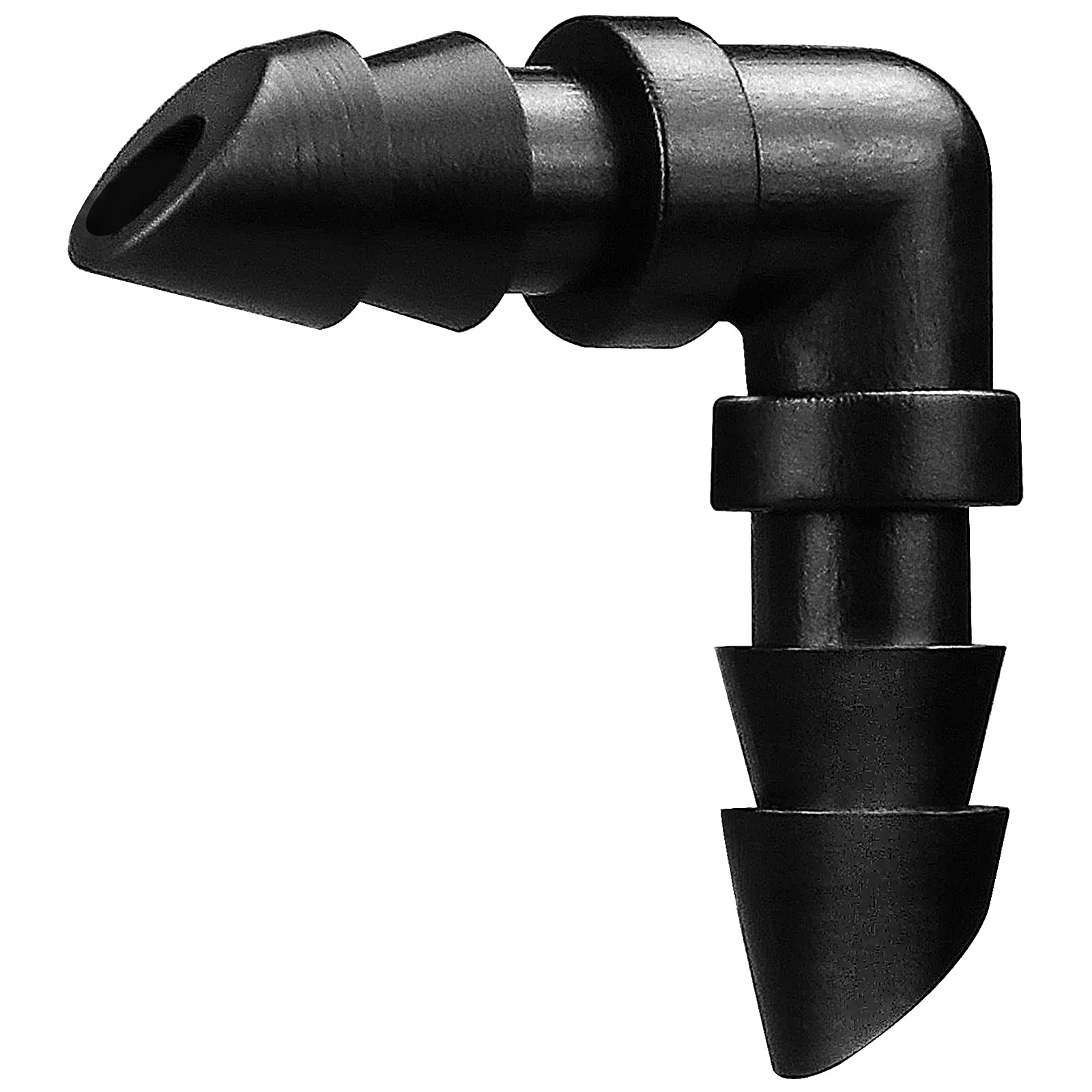 60 piezas de codos de riego por goteo para tubos de 1/4 pulgadas – conectores de púas para sistemas de goteo de césped de jardín (negro)