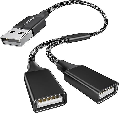 MOGOOD Adaptador divisor USB y doble USB 2.0, cable de alimentación tipo A, cable divisor para carga/transferencia de datos/portátil/Mac/coche