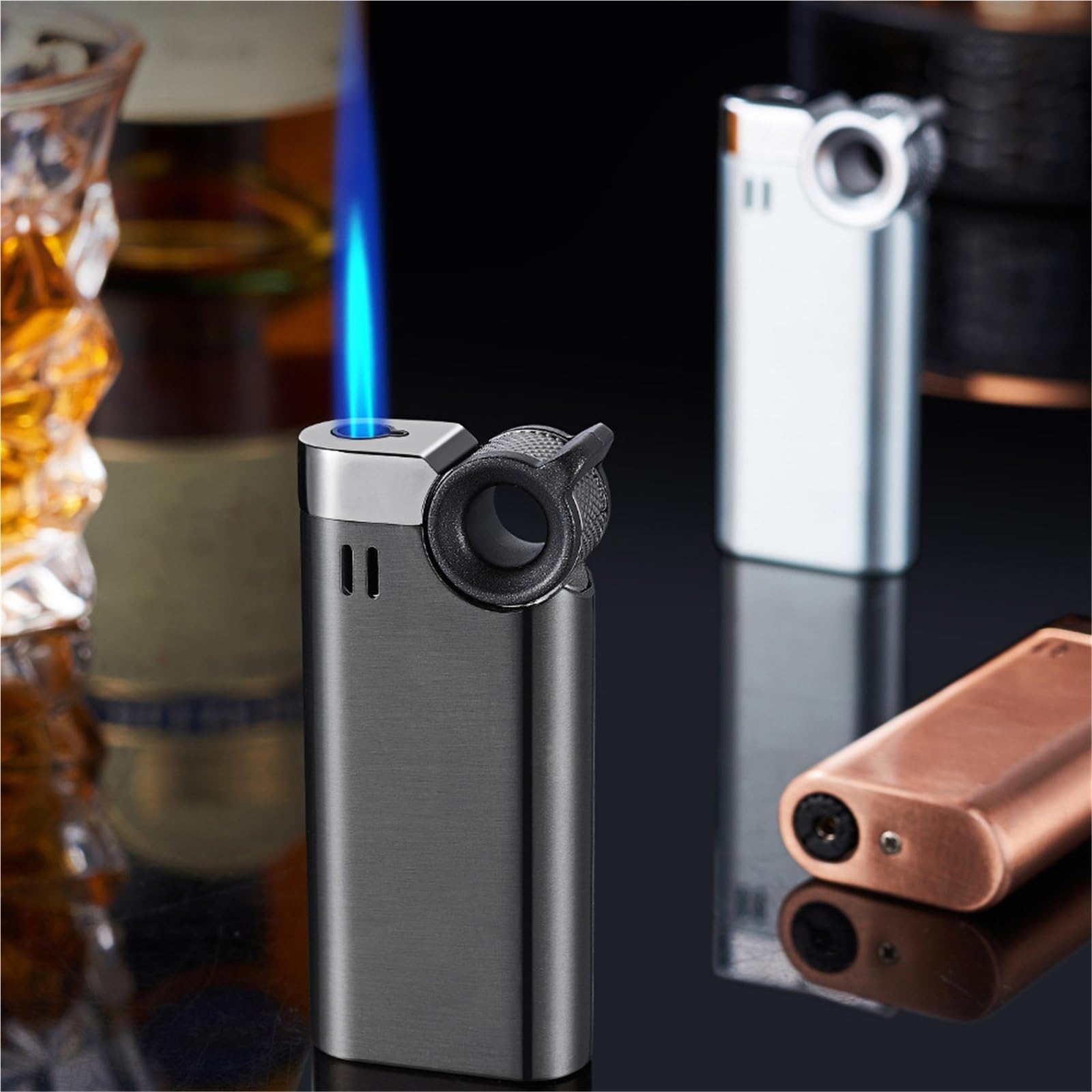 Encendedor de antorcha de metal resistente al viento, portátil y recargable, llama ajustable para velas, camping y barbacoa, perfecto para uso en exteriores