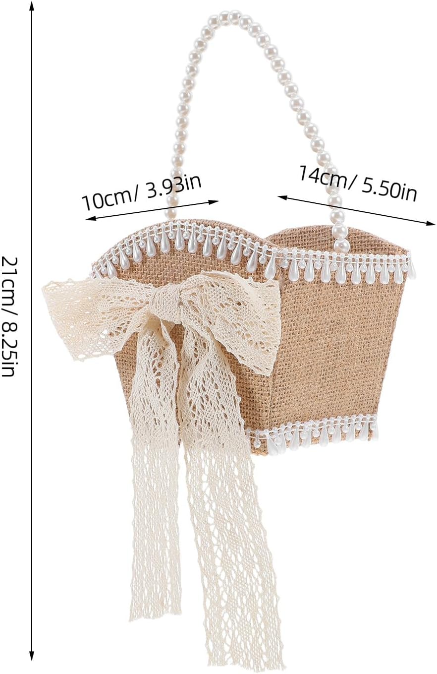 Flower Girl Basket for Wedding Ceremony, Small Handheld Floral Basket with Lace Bowknot, Decorative Wedding Accessory for Indoor and Outdoor Celebrations