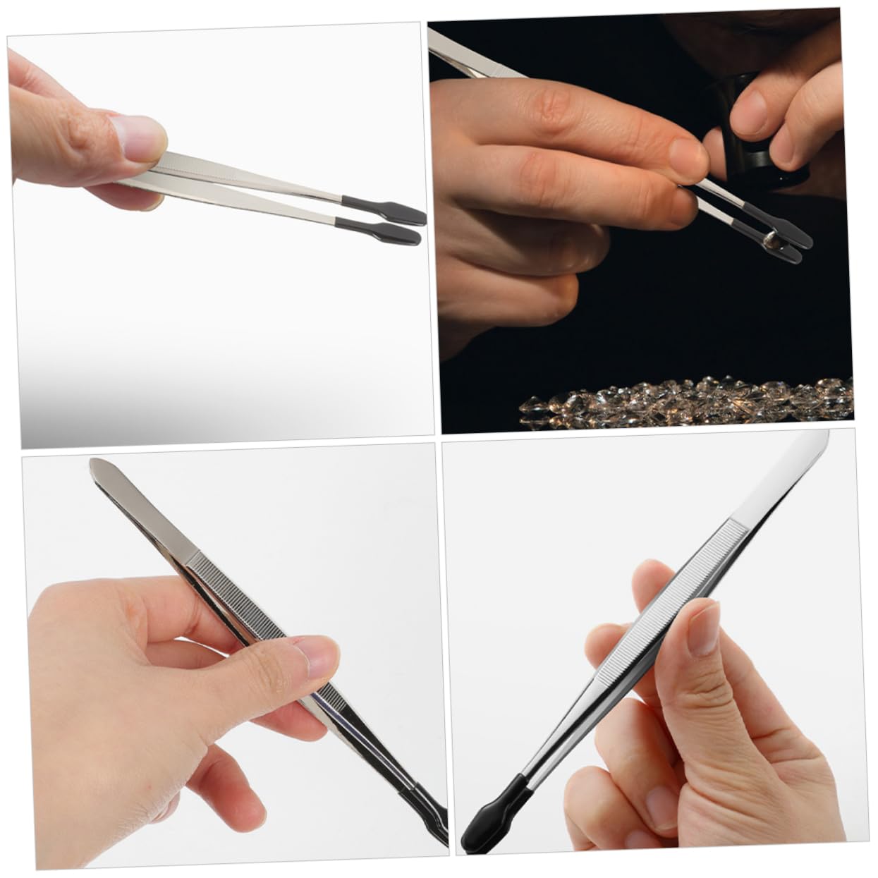 VICASKY 5sets Stainless Steel Tweezers for Craft Eyebrows Jewelry Making Stamp Collecting Precision Flat Tips Lightweight Portable 2pcs*5