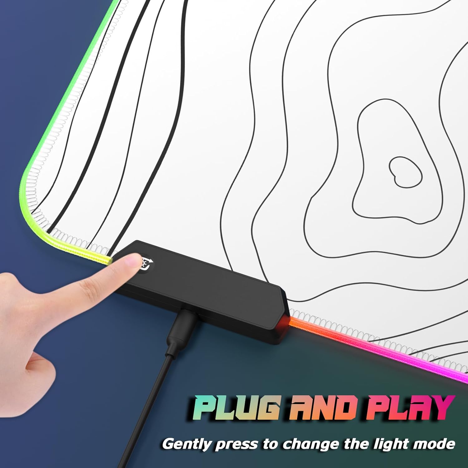 ITNRSIIET RGB Gaming Mouse Pad, Full Desk XL Extended Large Gaming Mousepad, 12 Lighting Modes 30% Thicker Big LED Desk Mat for Gamers, 32 x 12 inches, Topographic Contour White - Image 6