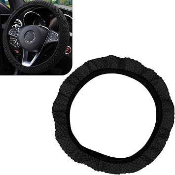 Tesnaao Pack-1 Car Steering Wheel Cover, Ice Silk 3D Massage Mesh Breathable Without Inner Ring Steering Wheel Cover, Elastic Easy Grip Anti-Slip Protector for 14.5"-15", Universal for Cars Black
