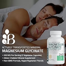 Bronson Magnesium Glycinate 200 MG per Serving Chelated for High Absorption, Gentle On Stomach, Non-GMO, 60 Vegetarian Capsules