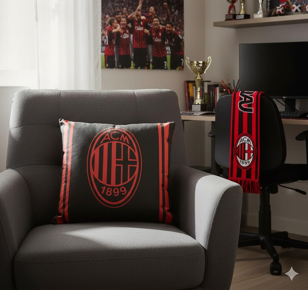 Cuscino Arredo Milan 40x40 cm Rosso e Nero Logo