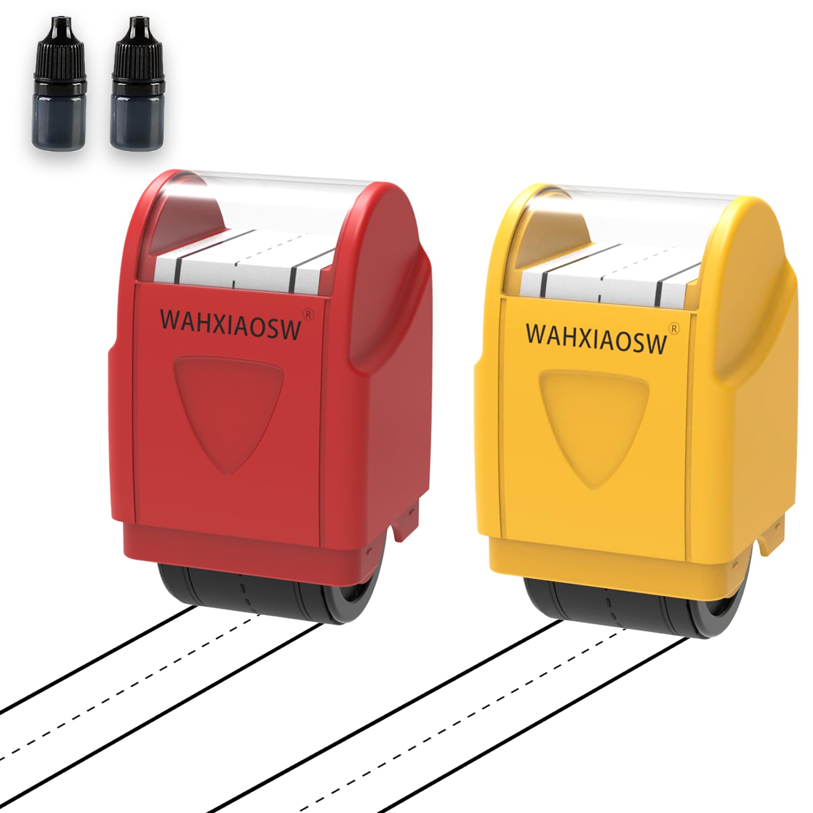 Handwriting Lines Stamp Roller Self-Inking Line Rolling Stamps Handwriting Practice Tool for Teachers Kids Kindergarten (Red+Yellow)