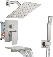 Vista 23 de Midanya Sistema de Ducha con Caño de Bañera, Juego de Grifería de Ducha para Bañera con Cabezal de Lluvia Cuadrado y Rociador de Mano Montaje