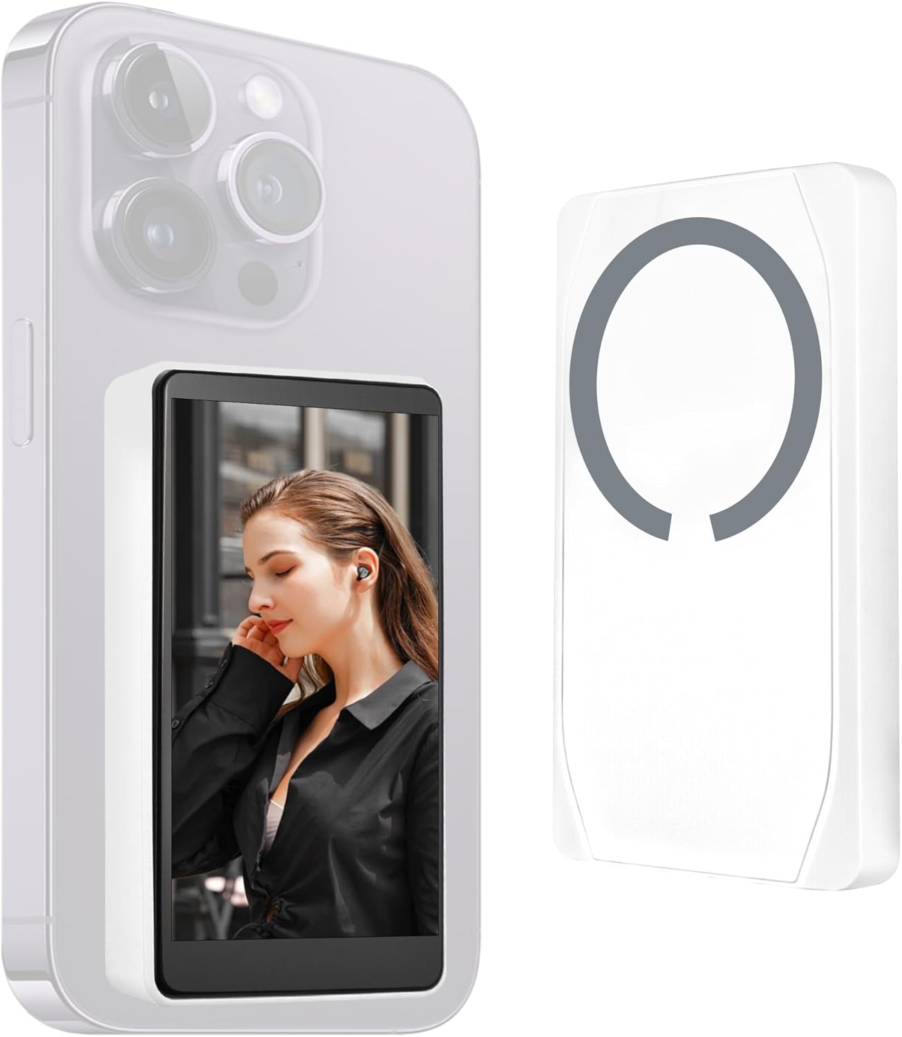 Ossomo Selfie Monitor Screen for iPhone & Android,4K 30fps Magnetic Wireless Screen Mirroring,Back Camera Monitor for Vlogging Live Streams TikTok