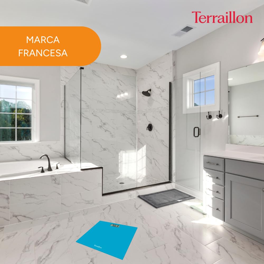 TERRAILLON - Báscula de baño electrónica - Ultraplana, Encendido/Apagado automático, Gran pantalla LCD, 150kg - TX1500, Azul