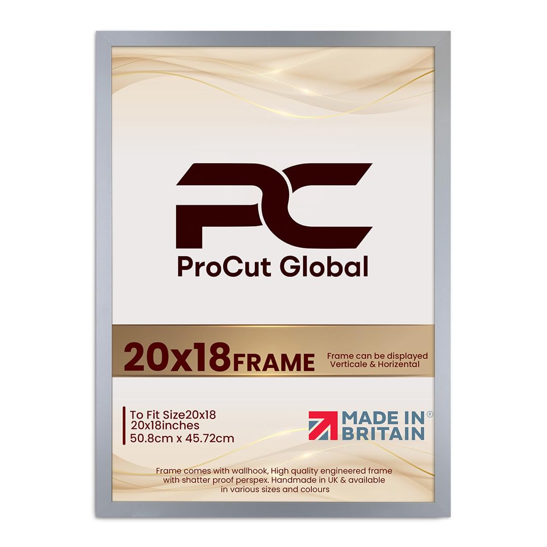 Procut Global 20X18 Silver Picture Frames - Modern Wooden Photo Frame with Shatterproof Perspex for Wall or Tabletop - Perfect for Posters, Certificates, Prints - Sizes & Colors Available