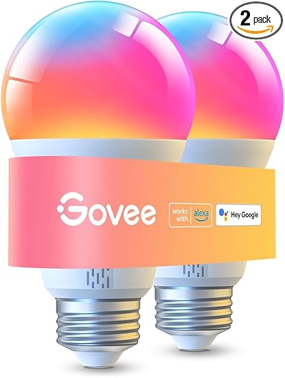 Govee LED Smart Light Bulbs, 1000LM Color Changing Light Bulb, Wi-Fi & Bluetooth Light Bulbs, Work with Alexa and Google Assistant, Dimmable RGBWW A19 75W Equivalent Smart Bulbs, 2 Pack