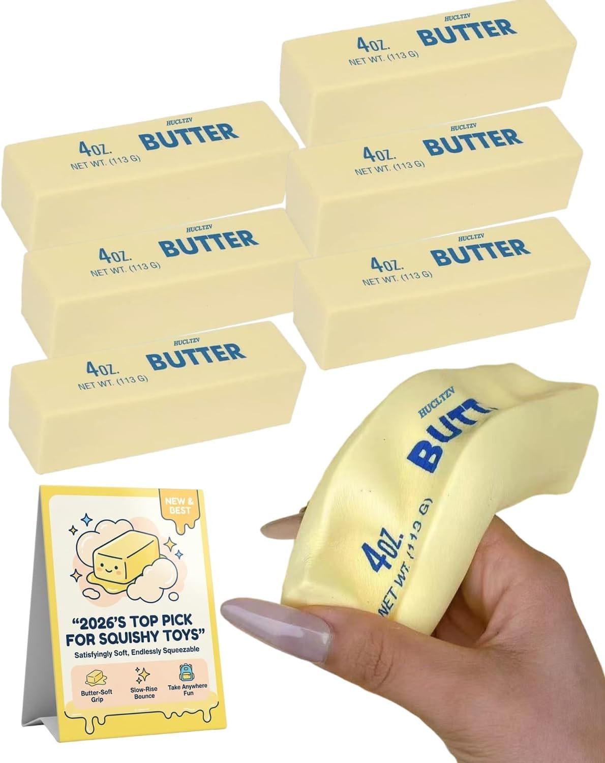 2026 New Upgrad Realistic Butter Squishy Squeeze Slow Rising Rebound Toys Stress Relief Soft Fidget Relaxation Tool for Adults Kids Sensory Gifts Party Favors Office Daily Use(L*6pcs)