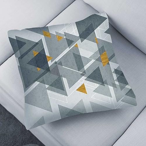 Miniatura 2 de Funda de almohada decorativa gris de 18 x 18 pulgadas, patrón geométrico negro, funda de almohada para sofá, triángulo dorado, para sala de estar,