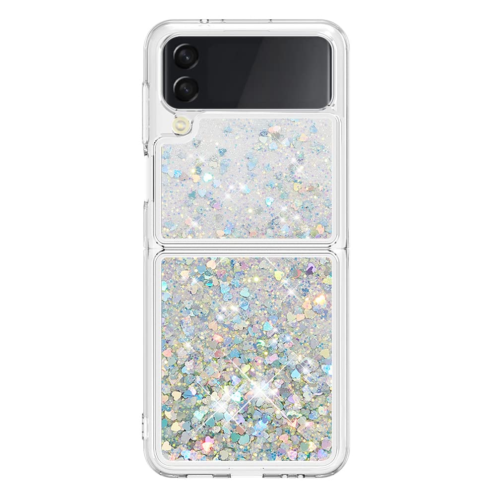 Rubber Case Liquid Compatible with Samsung Galaxy Z Flip 4 5G, Bling Flowing Liquid Floating Sparkle Colorful Glitter Waterfall Soft Bumper Cushion Phone Case Compatible with Samsung Galaxy Z Flip 4