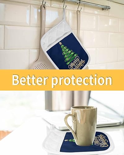 Miniatura 40 de Juego de 4 agarraderas de tela de rizo antideslizantes y aislantes de calor con bolsillo, guantes gruesos para horno, posavasos para hornear