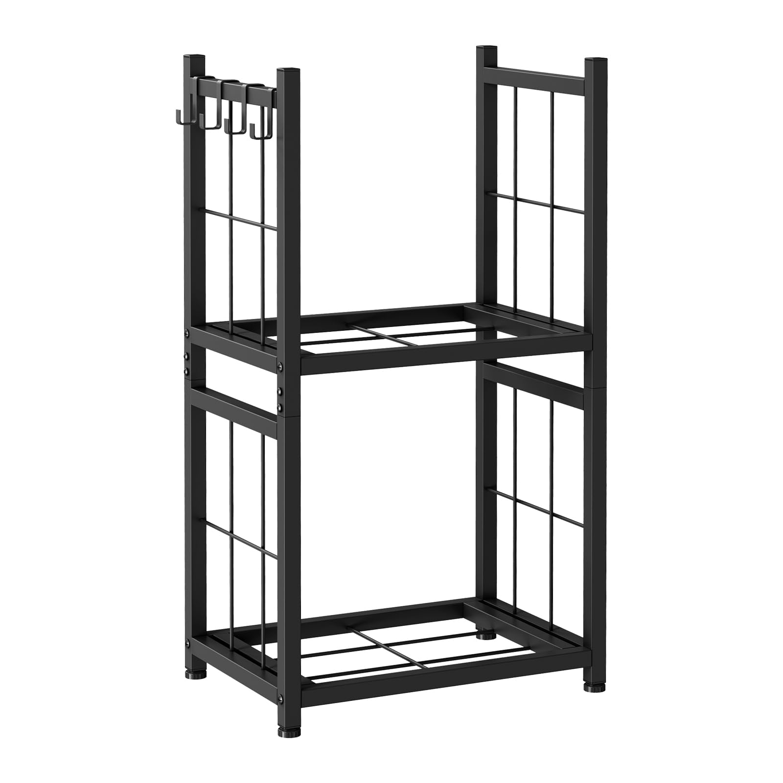 Shinoske Estante para leña de Chimenea con 4 ganchos, 44 x 30.5 x 82 cm, Estante de Leña para chimenea 2 Niveles Leñero Exterior e Interior Metálico, Negro