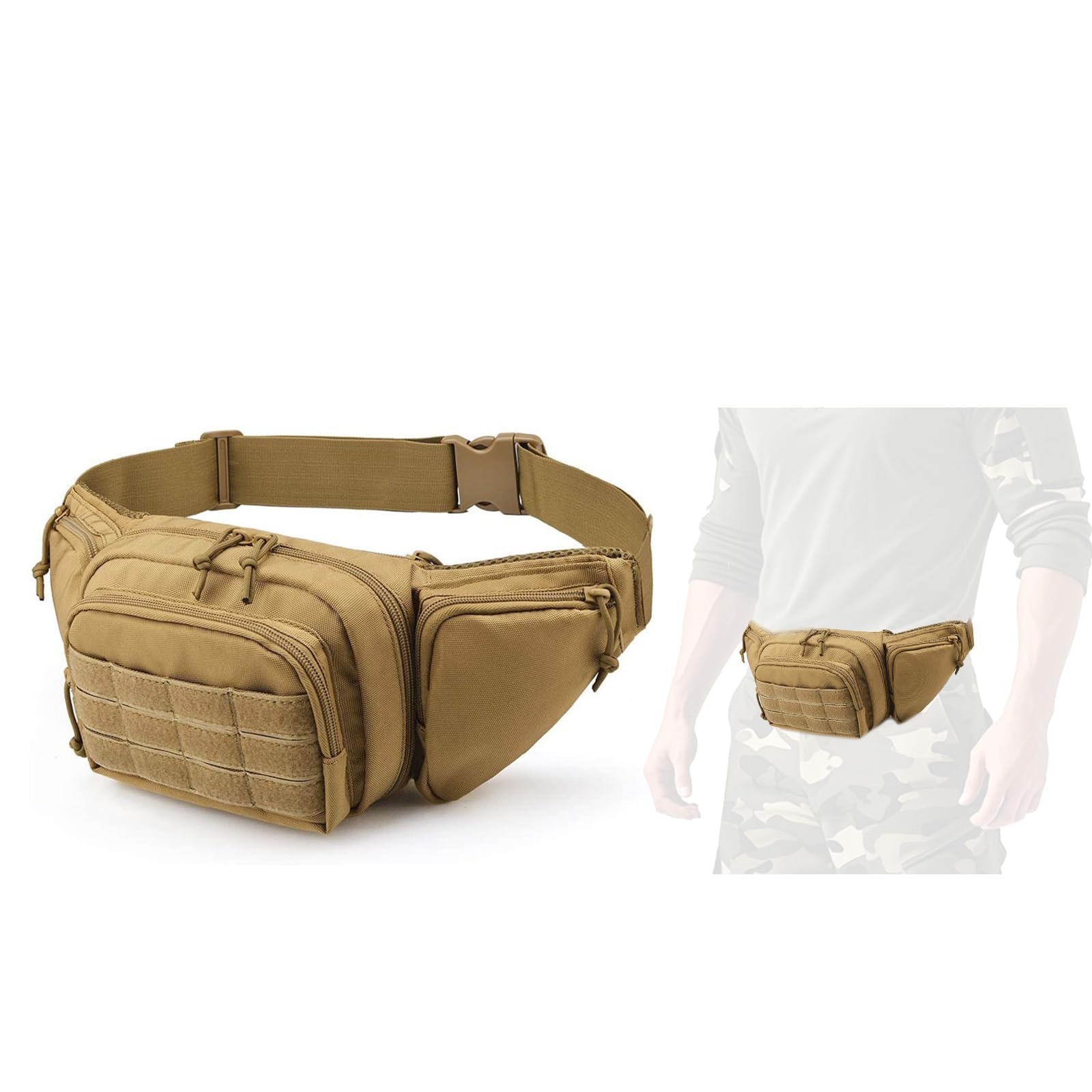 Men's Tactical Waist Pack with Adjustable Zipper Pockets, Everyday Waist Pack for Fitness, Travel, Outdoors, and Running