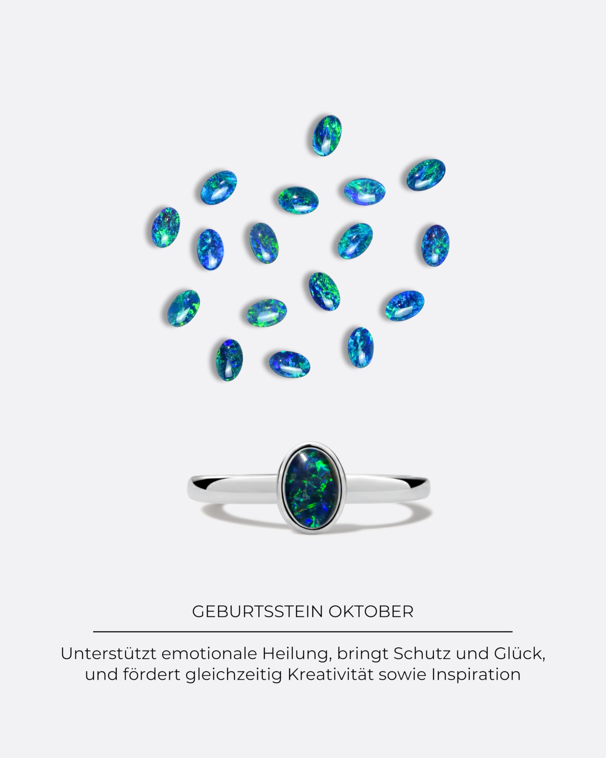 Damen Opal Ring Australischer Opal 925 Silber | Australischer Opal, 925 Sterling Silber, 18K Weißgoldbeschichtung, Verstellbare Kettenlänge