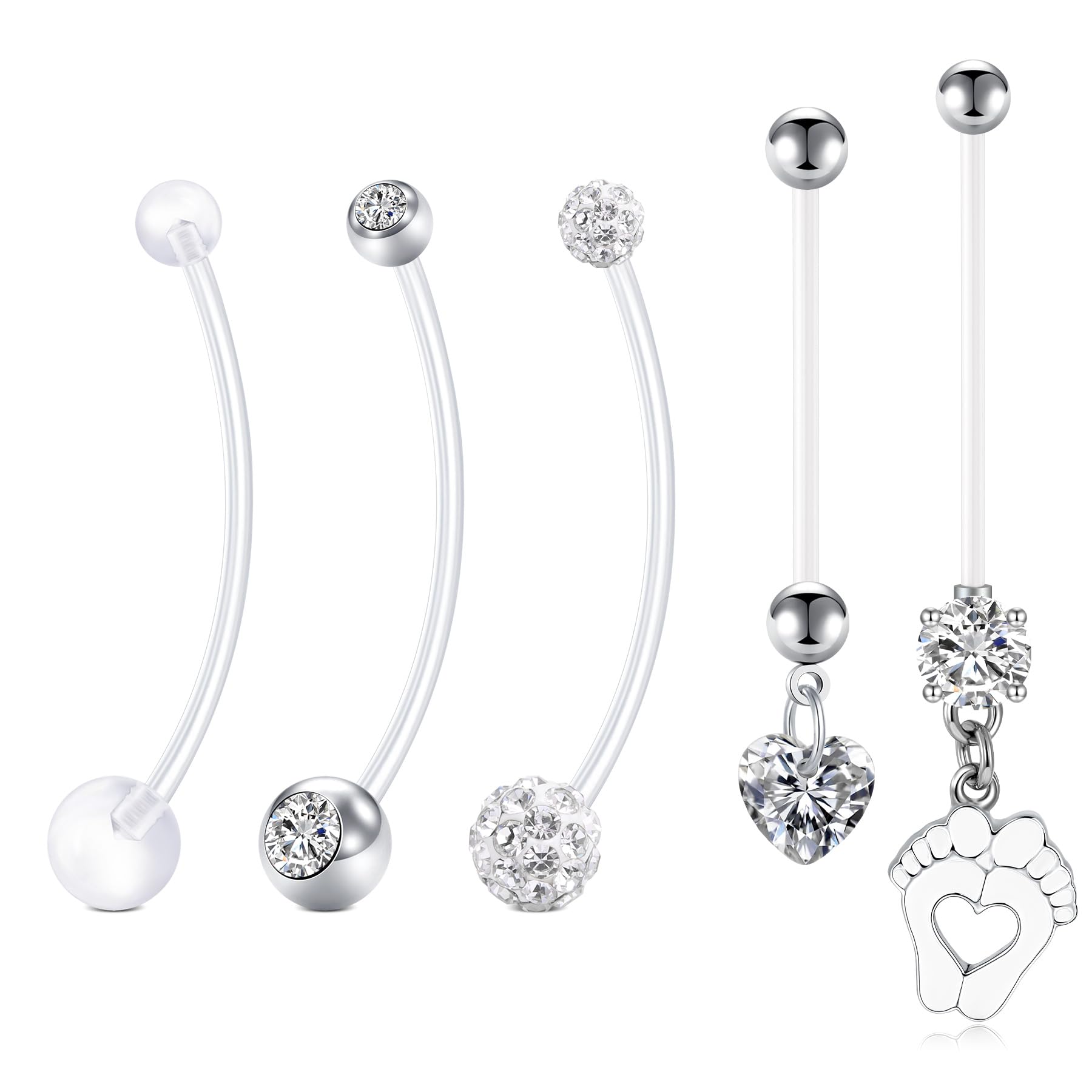 LAURITAMIPregnancy Belly Button Rings 14G Clear Acrylic Bioflex CZ Sport Maternity Belly Navel Ring Barbell Body Jewelry Piercing
