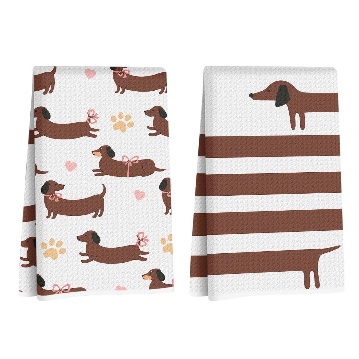 2 Pcs Cute Dachshund Kitchen Towels, Dachshund Gifts Reusable Hand Towels