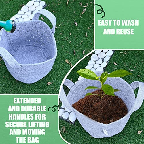 ORILEY Grow Bag Heavy Duty Geo Fabric Plant Pot with Sturdy Handles Lightweight Bags Ideal for Gardening Balcony Terrace (Grey, Round, 500 GSM 12 x 12 inch Pack of 2)