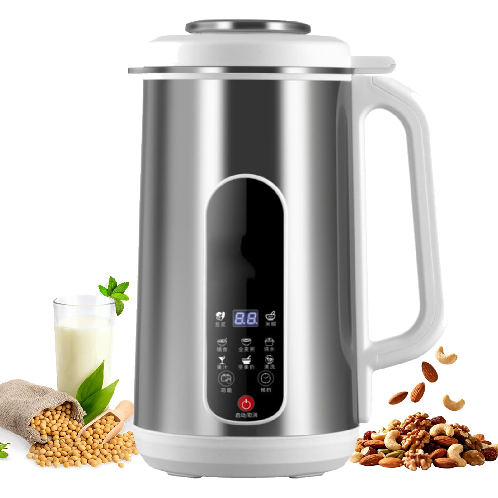 Automatyczna Maszyna Do Mleka Sojowego O Pojemności 1200 Ml Z Wyświetlaczem LED, 20-ostrzowym Nożem, 24-godzinnym Timerem I Funkcją Podtrzymywania Ciepła, Wielofunkcyjna Maszyna Do Mleka Sojowego