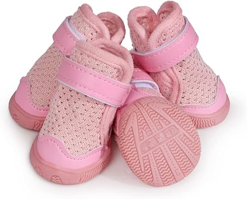 Miniatura 3 de Hdwk&Hped Botas para perros pequeños, zapatos de verano de malla transpirable, elegantes botines de poliuretano rosa con suela de goma