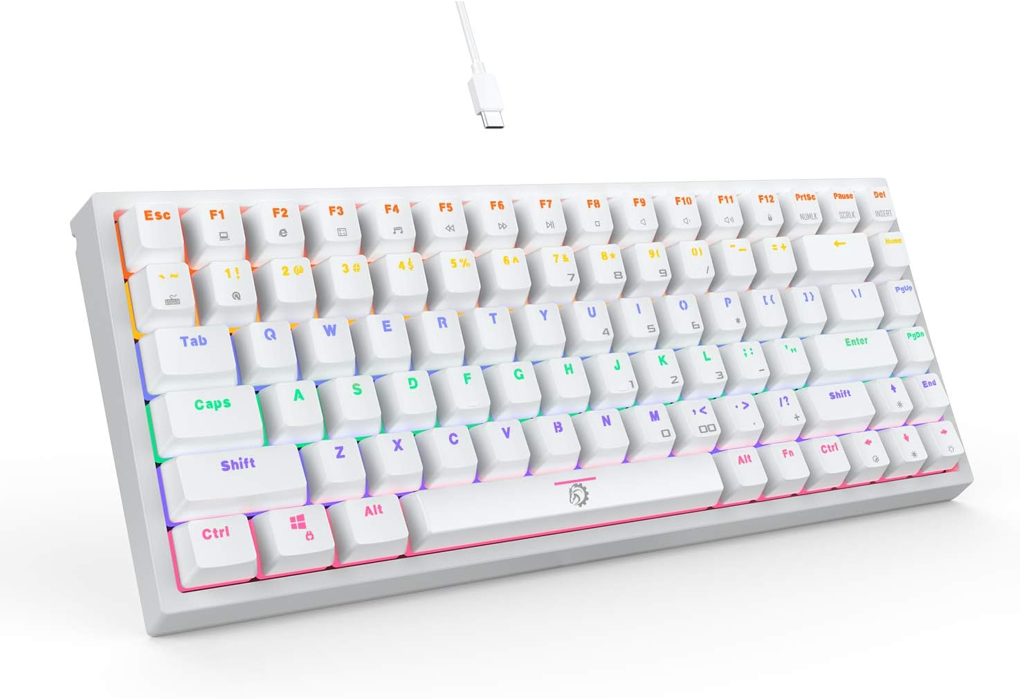 DREVO Gramr 84 Key Rainbow Backlit Mechanical Gaming Keyboard USB Wired 75% TKL Keyboard Red Switch, White