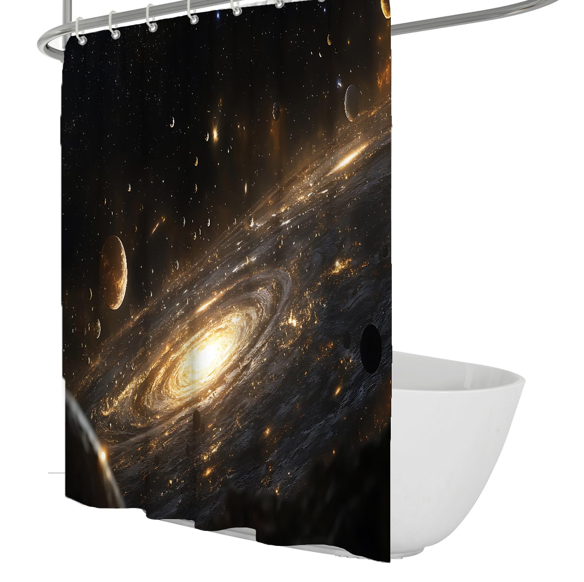 OLLIAR Home Outer Space Theme Shower Curtain Universe Sci-Fi Planet Bathroom Curtain Waterproof Shower Curtain Sets for Bathroom Decorative with Hooks 150x180cm
