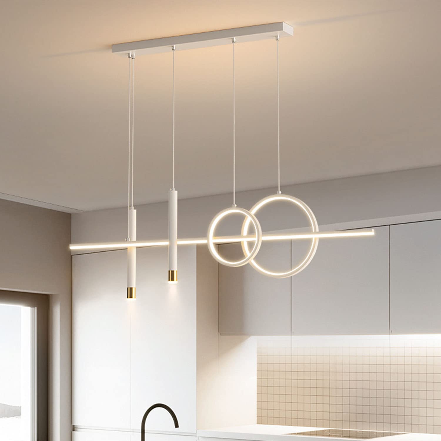 Modern LED Pendant Lights Dining Table Pendant Lamp Dimmable With Remote Control Dining Room Hanging Lamp Height Adjustable Chandelier For Living Room Office Pendant Light Fixture (white, 120CM)