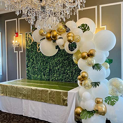 Image of White and Gold Confetti Garland Arch Kit with 120 Pieces of 12 Inch 10 Inch and 5 Inch Latex Metallic for Birthday Wedding Anniversary Valentine Celebration Party Decoration Supplies
