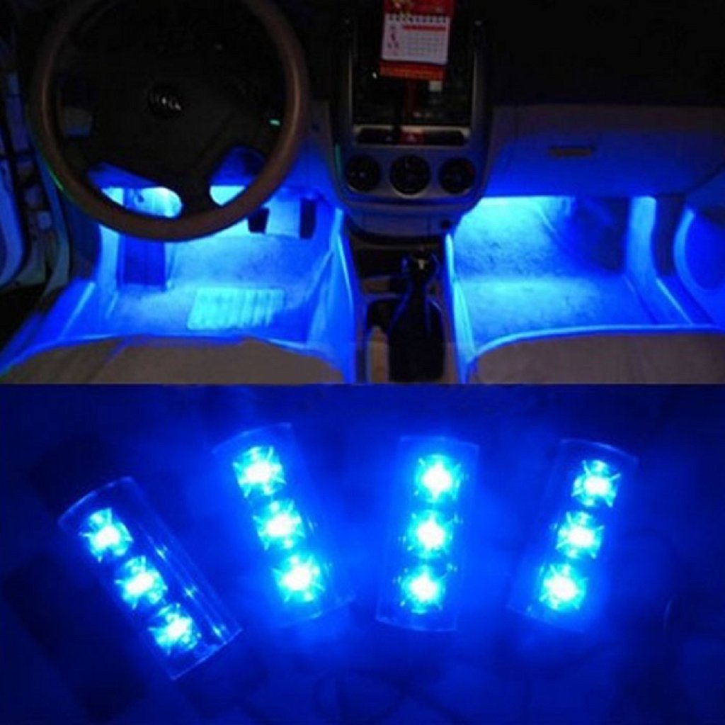 Docooler 4X 3 Led Car Charge 12V Glow Interior Decorative 4 in 1 Atmosphere Light Lamp