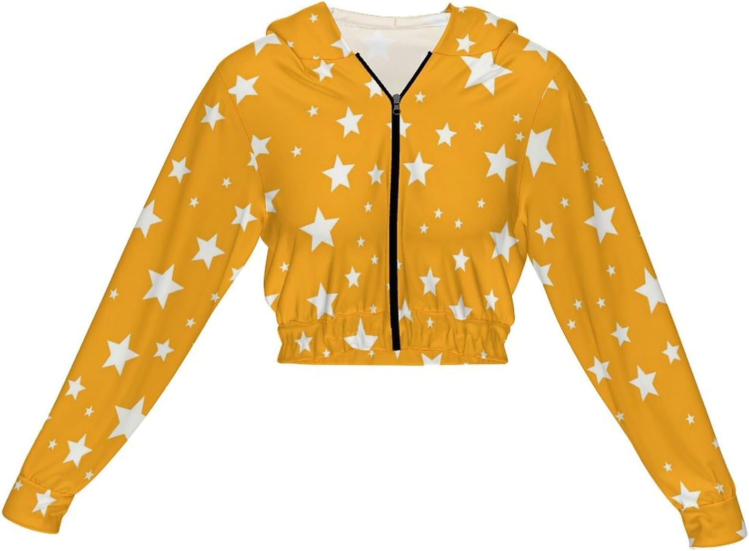 Zakqeik Women's Crop Top Jacket Stars-Graphic Running Jacket Zip-Up Long Sleeve Workout Yoga Shirt