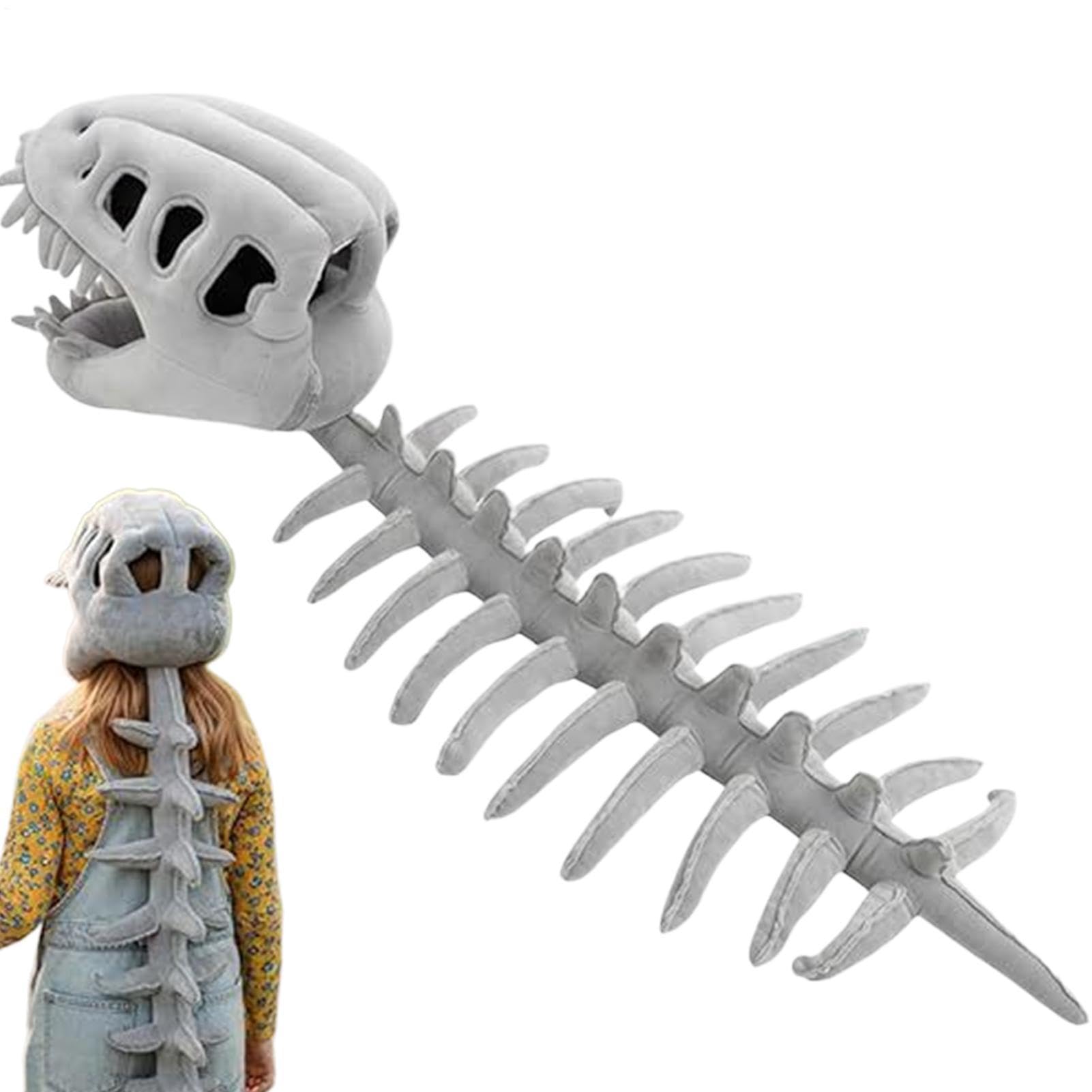 Genérico Disfraz realista esqueleto dinosaurio, tocado de calavera de dinosaurio de felpa realista y disfraz de columna vertebral, traje de fósil suave para adultos y niños, fiest de disfraces