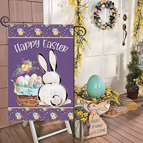 Homfreest Happy Easter Garden Flag 12 X 18 Inch Double Sided Easter Egg Bunny Yard Flag Purple Rustic Rabbit Floral Easter Small House Flag Spring Home Indoor Outdoor Decor #TOP3
