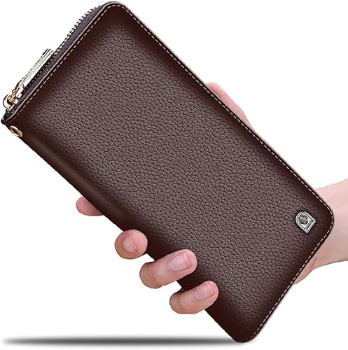 Miniatura 3 de LAORENTOU - Cartera de piel auténtica para hombre con bloqueo de RFID tarjetero monedero monedero de cuero para hombre con cremallera y bolsillo