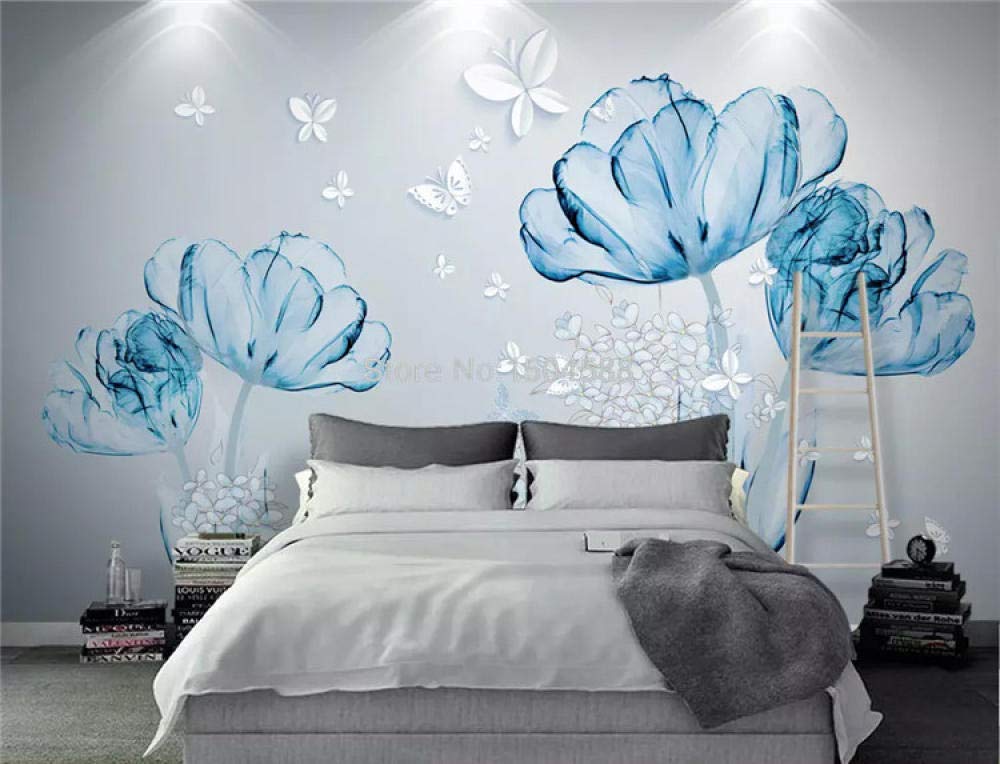 Peinture murale 3D papier peint panoramique fleur bleue salon 400x280