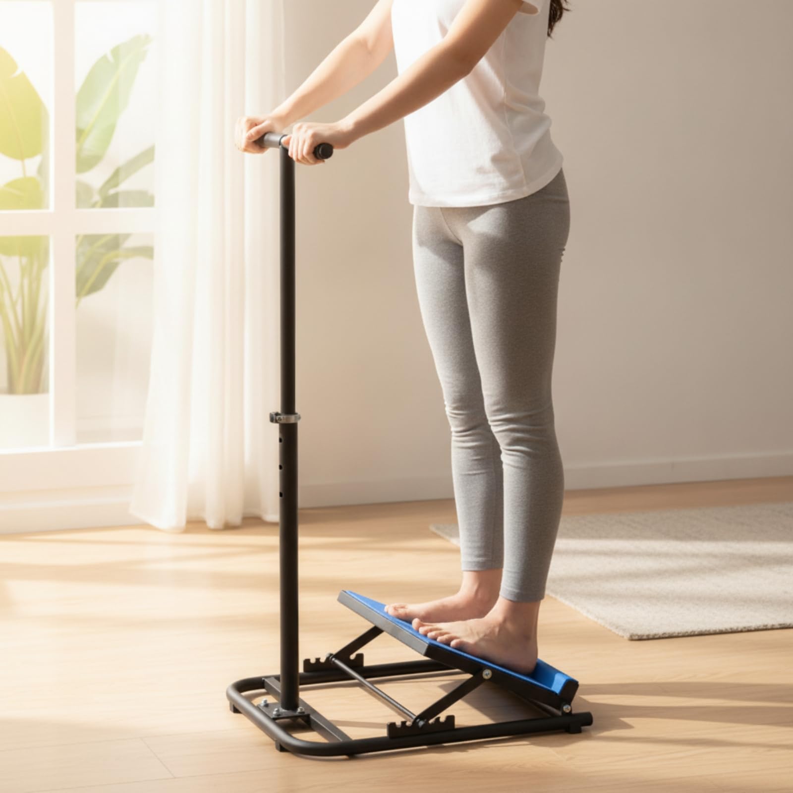 Tabla Estiramiento con Pasamanos Antislizante Tabla Inclinada con Asa Seguro Estirador Pantorrillas para Ejercicio Terapéutico, Modelo 2022 Con Reposabrazos Reforzado Azul