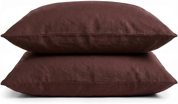DIP & DOZE 100% French Flax Linen Pillowcases Pair, Brown 50 x 75cm