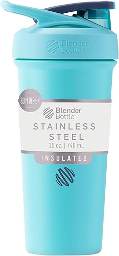 BlenderBottle Strada Sleek - Acero Inoxidable - 25 oz - Espuma de mar Verde mar