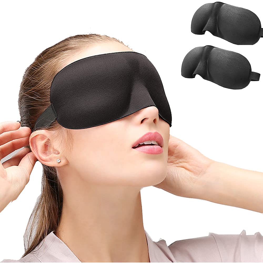 Sleep Mask 2 Pack,3D Contoured Sleep Eye Mask,Comfortable & Super Soft Sleeping Mask with Adjustable Straps for Women,Men,[Mask+Headband+Earplugs] for Sleeping Travel Yoga Naps